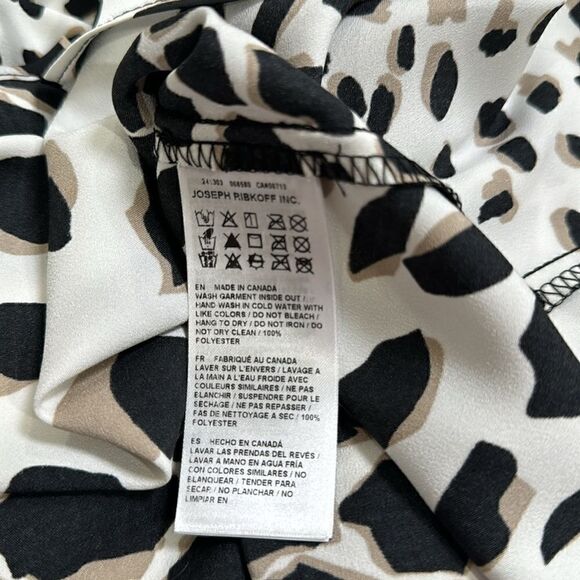 JOSEPH RIBKOFF ANIMAL PRINT SATIN TOP WITH COWL NECKLINE BLACK, TAN AND WHITE. - Picture 10 of 11